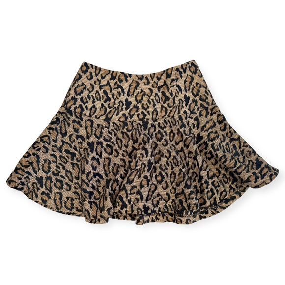 NWT Free People Brown Cheetah Leopard Print Ruffle Skater Mini Skirt Size 8 Boho - Picture 1 of 6